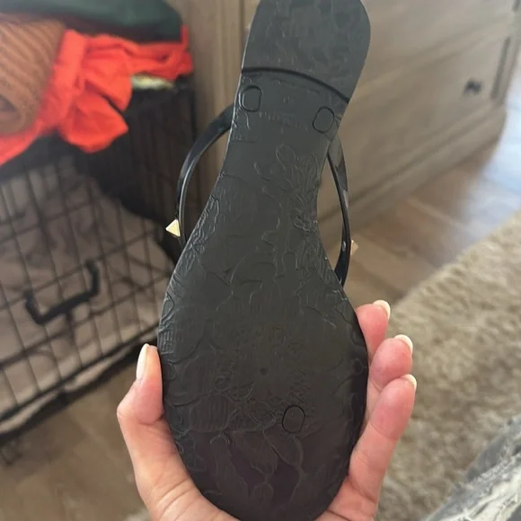 Valentino Black and Gold Studded Sandals - Picture 7 of 8